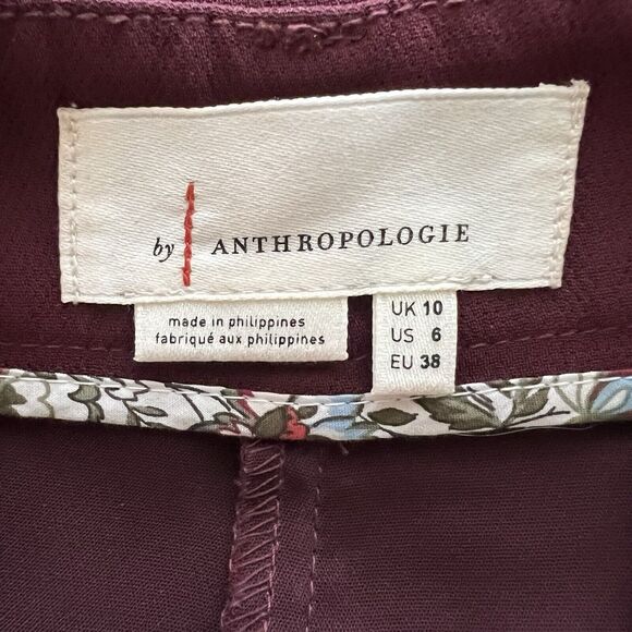 Anthropologie Sasha Red Wine Maroon Button Fly Tapered Pants Trousers Size 6 Ab7 - Picture 7 of 7
